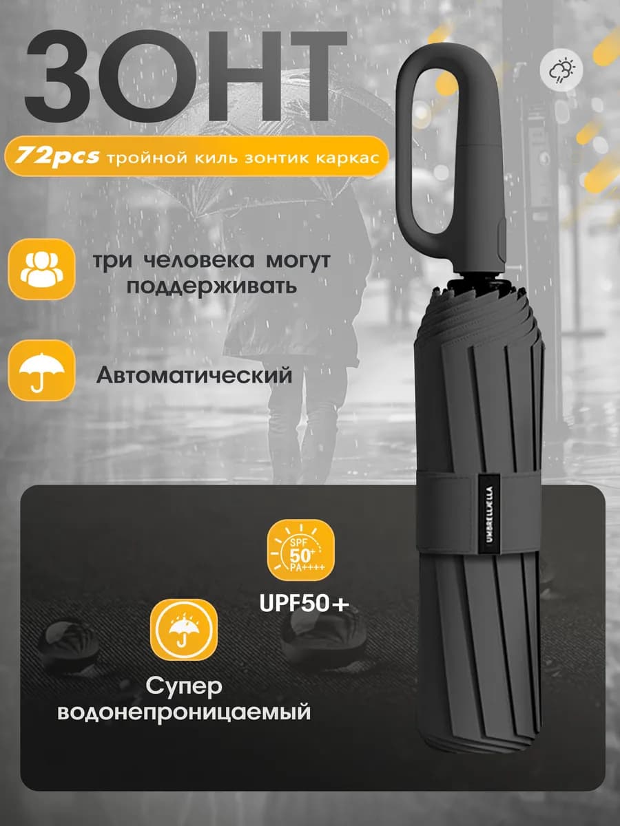 автоматический зонт черный ветрозащита