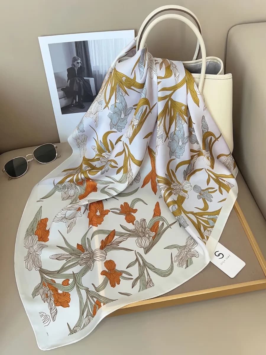 Платок шелковый косынка на голову и шею