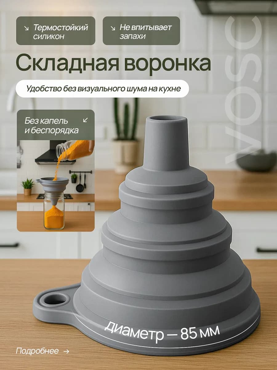 Воронка кухонная складная, силиконовая