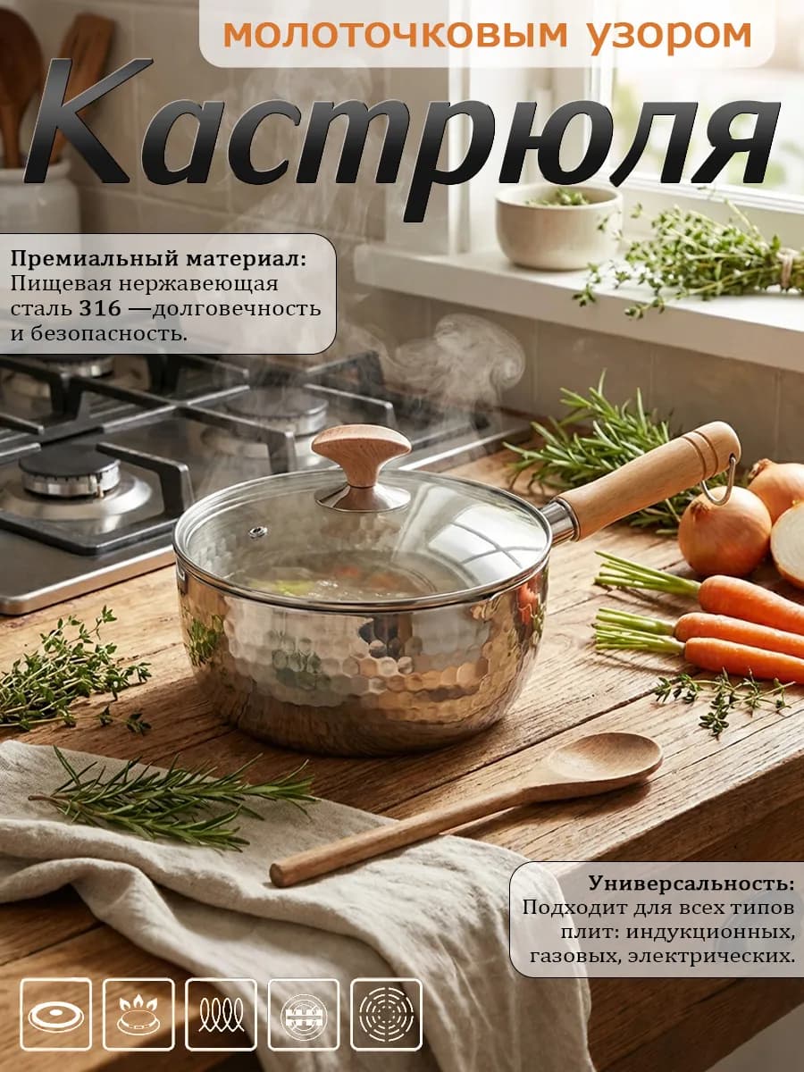 Ковш сталь 316 с крышкой 18 см 1 5 л