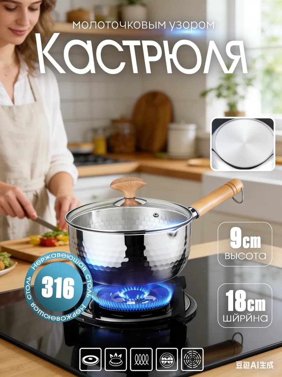 Прочная кухонная кастрюля,с крышкой