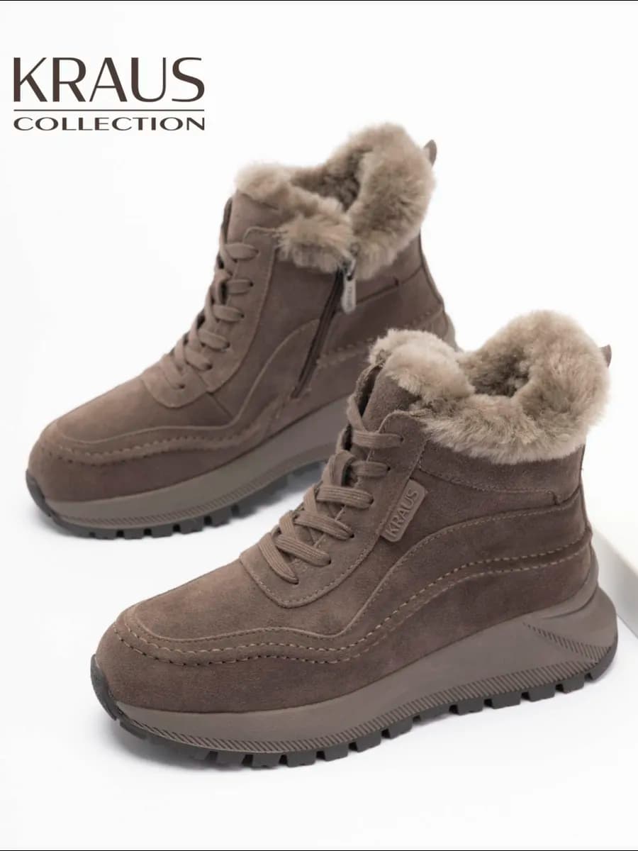 Зимние ботинки женские замшевые - фото 1