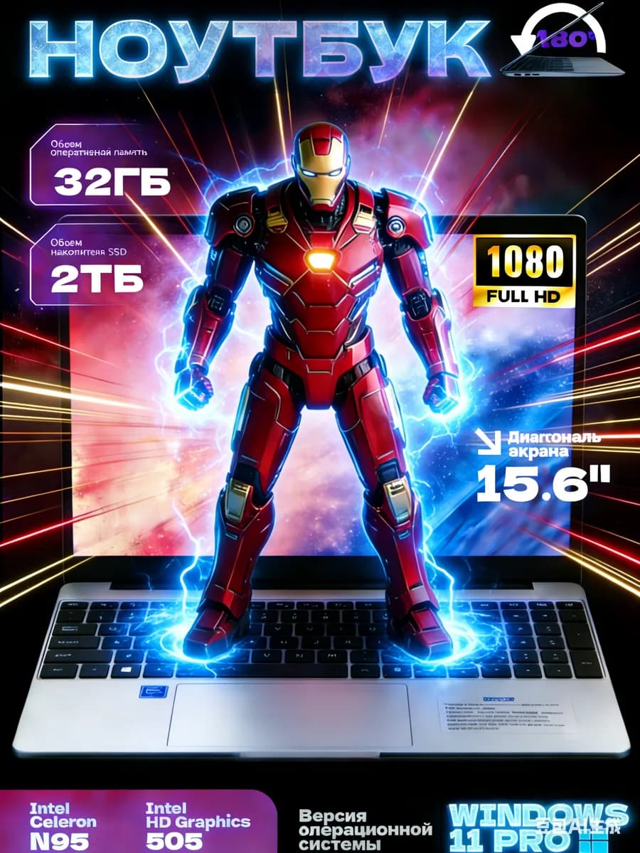 Мощный ноутбук для работы и учебы 15,6" IPS 32ГБ 2ТБ SSD