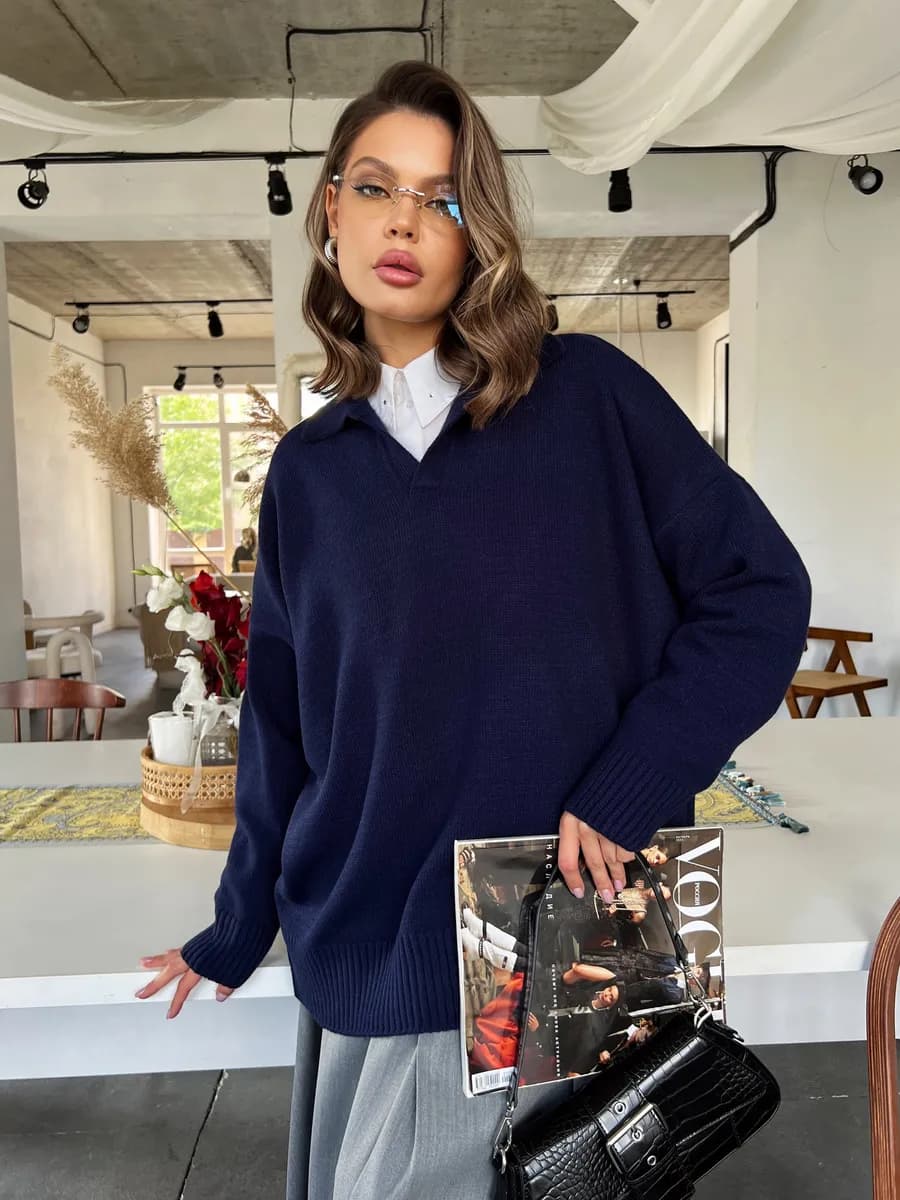 Джемпер поло оверсайз теплый