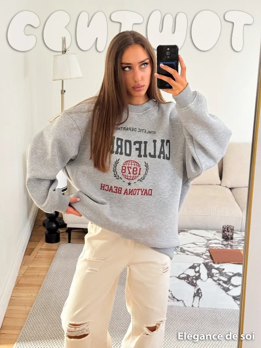 Свитшот оверсайз с начесом и принтом