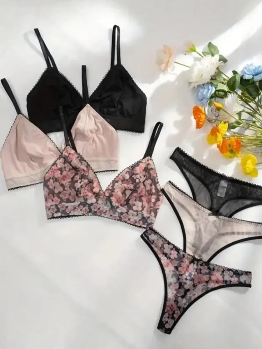 Комплект нижнего белья прозрачный сетка. Набор 3