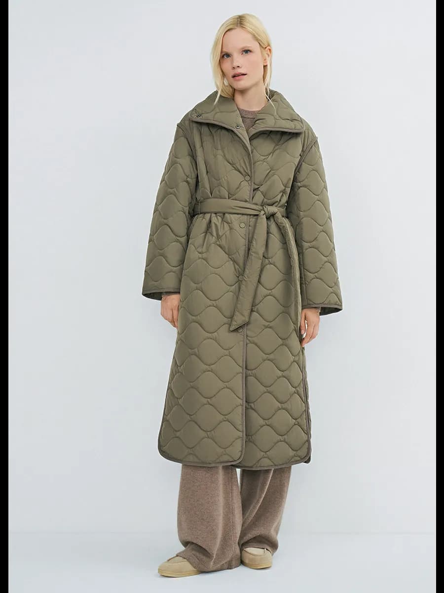 Пальто демисезонное стеганое с поясом