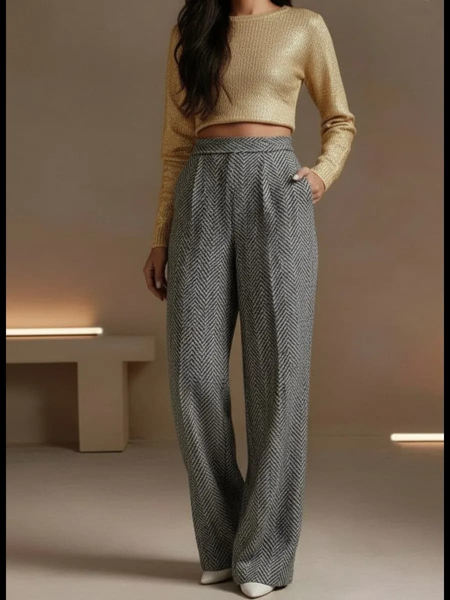 Брюки палаццо классические широкие осенние утепленные