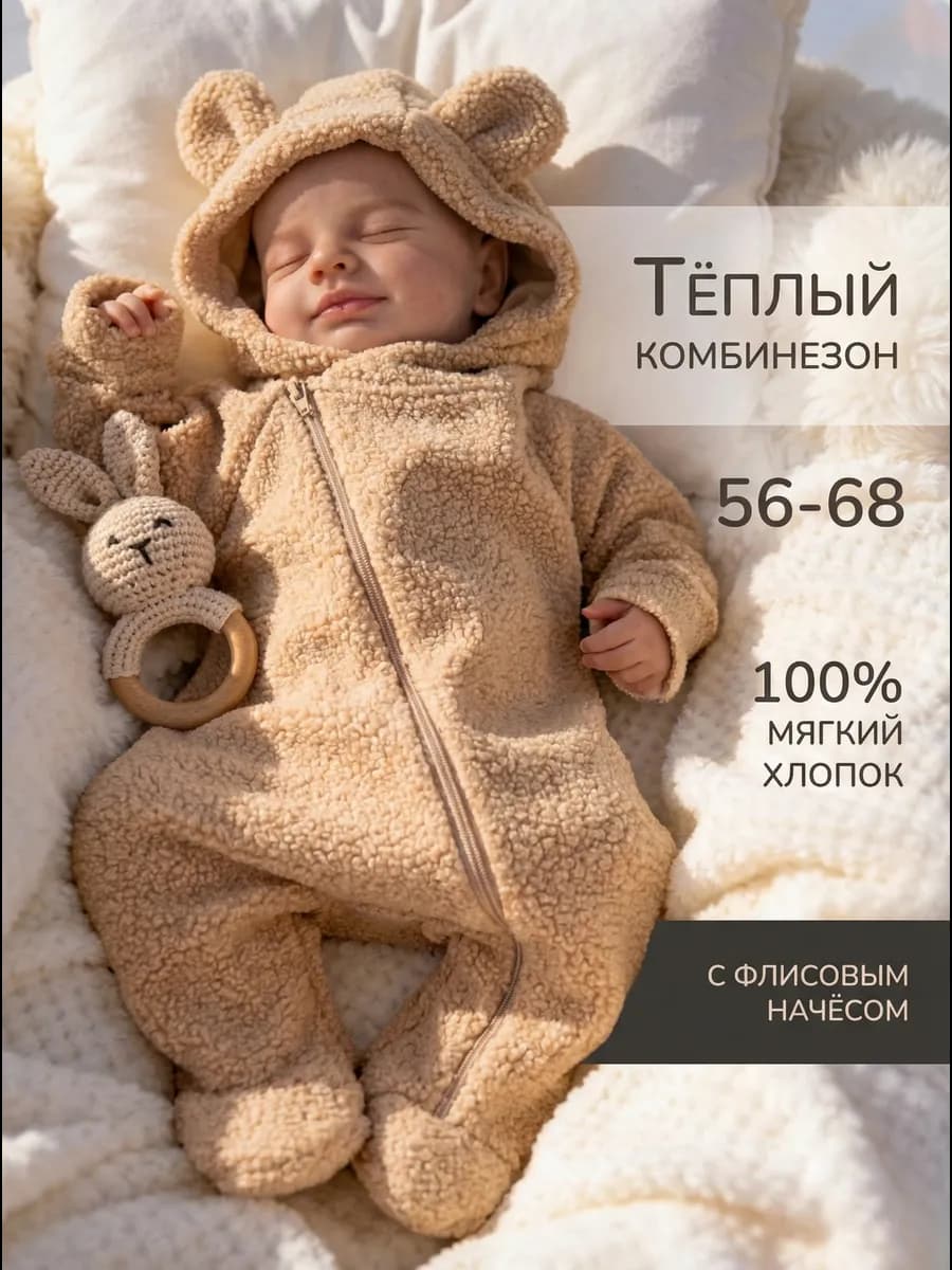Плюшевый комбинезон с флисовым начесом для новорожденных