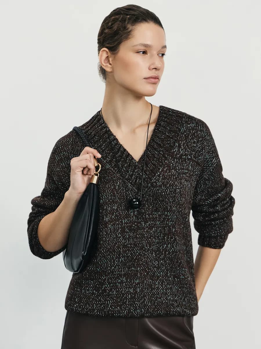 Джемпер вязаный базовый с вырезом с шерстью альпаки