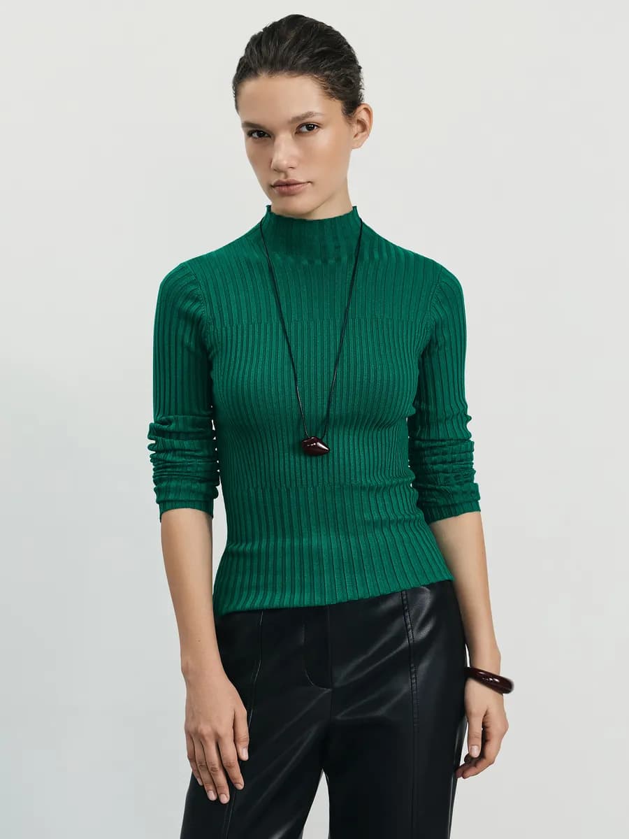 Водолазка вязаная лонгслив теплый базовый в рубчик с горлом