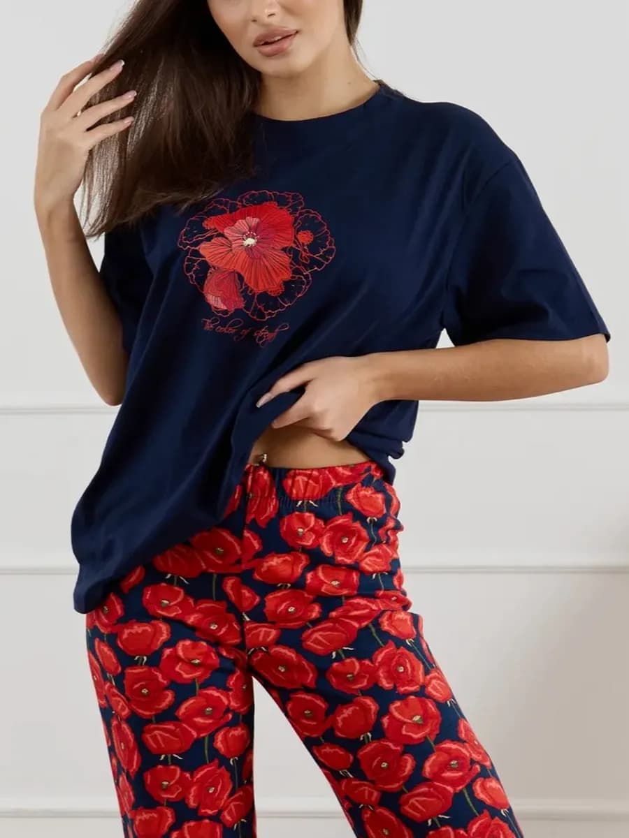 Пижама со штанами новогодняя домашняя больших размеров