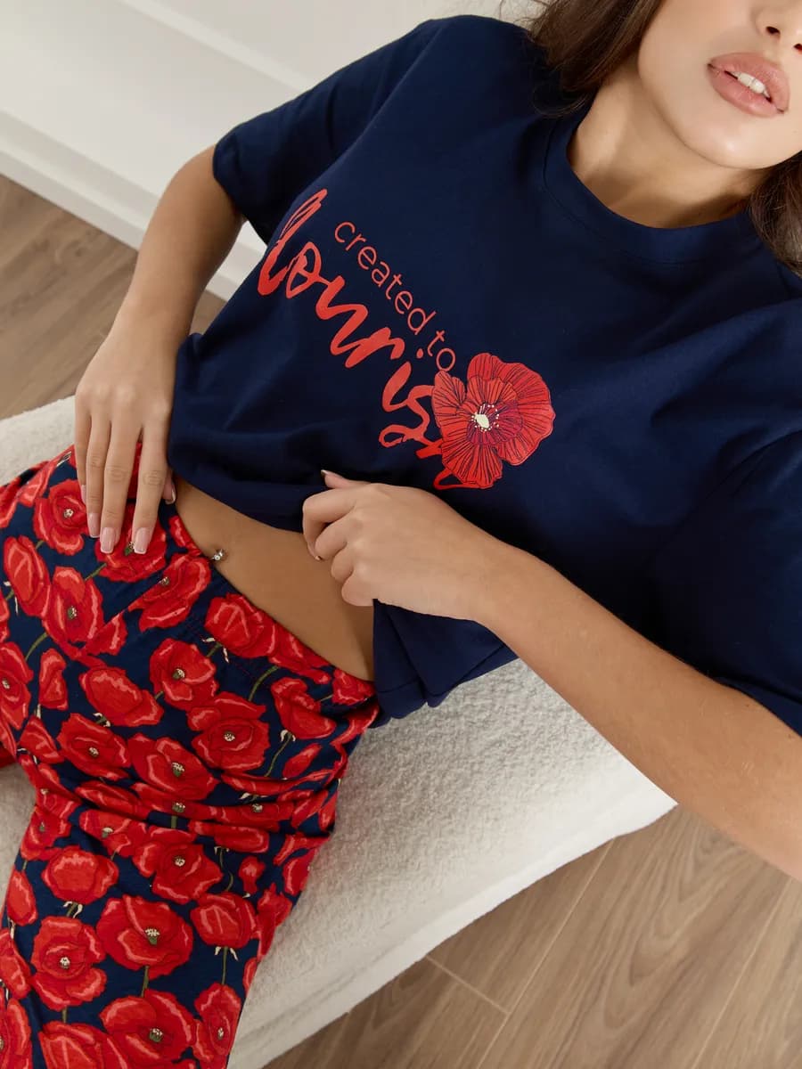 Пижама со штанами новогодняя домашняя больших размеров