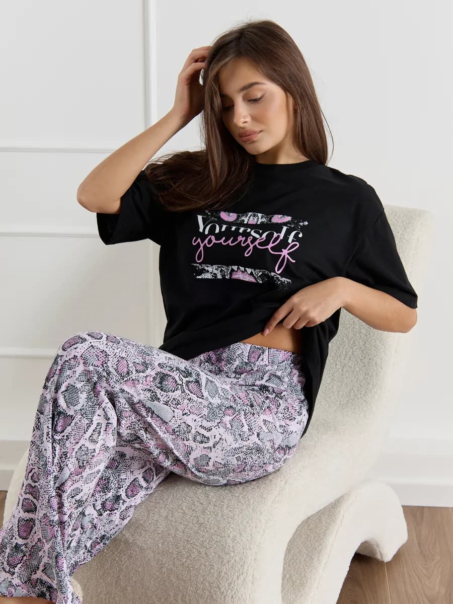 Пижама со штанами новогодняя домашняя больших размеров