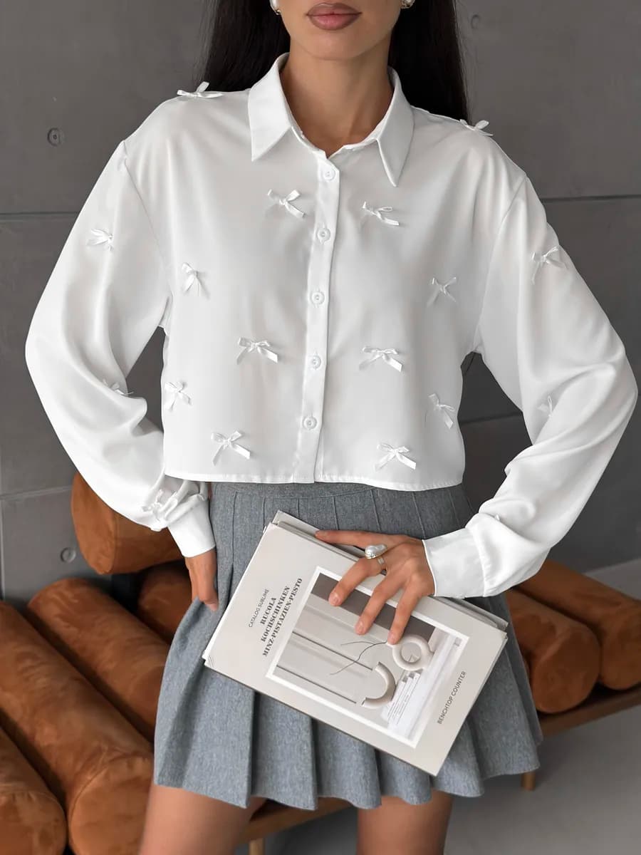 Рубашка нарядная осенняя школьная с бантиками