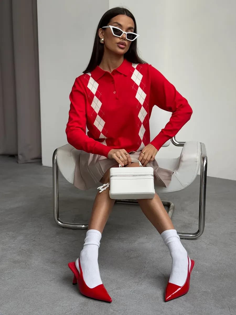 Джемпер поло тонкий с длинным рукавом