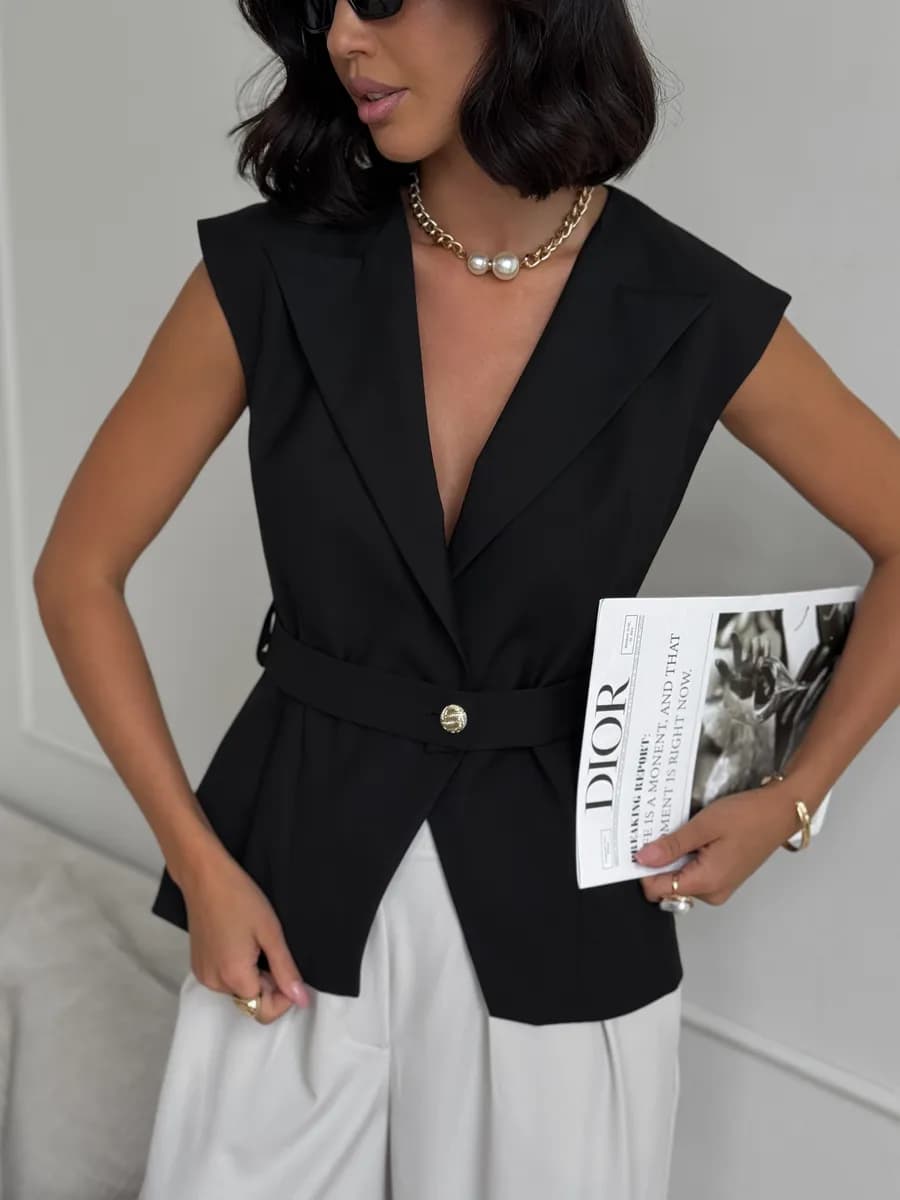 Жакет пиджак без рукавов приталенный