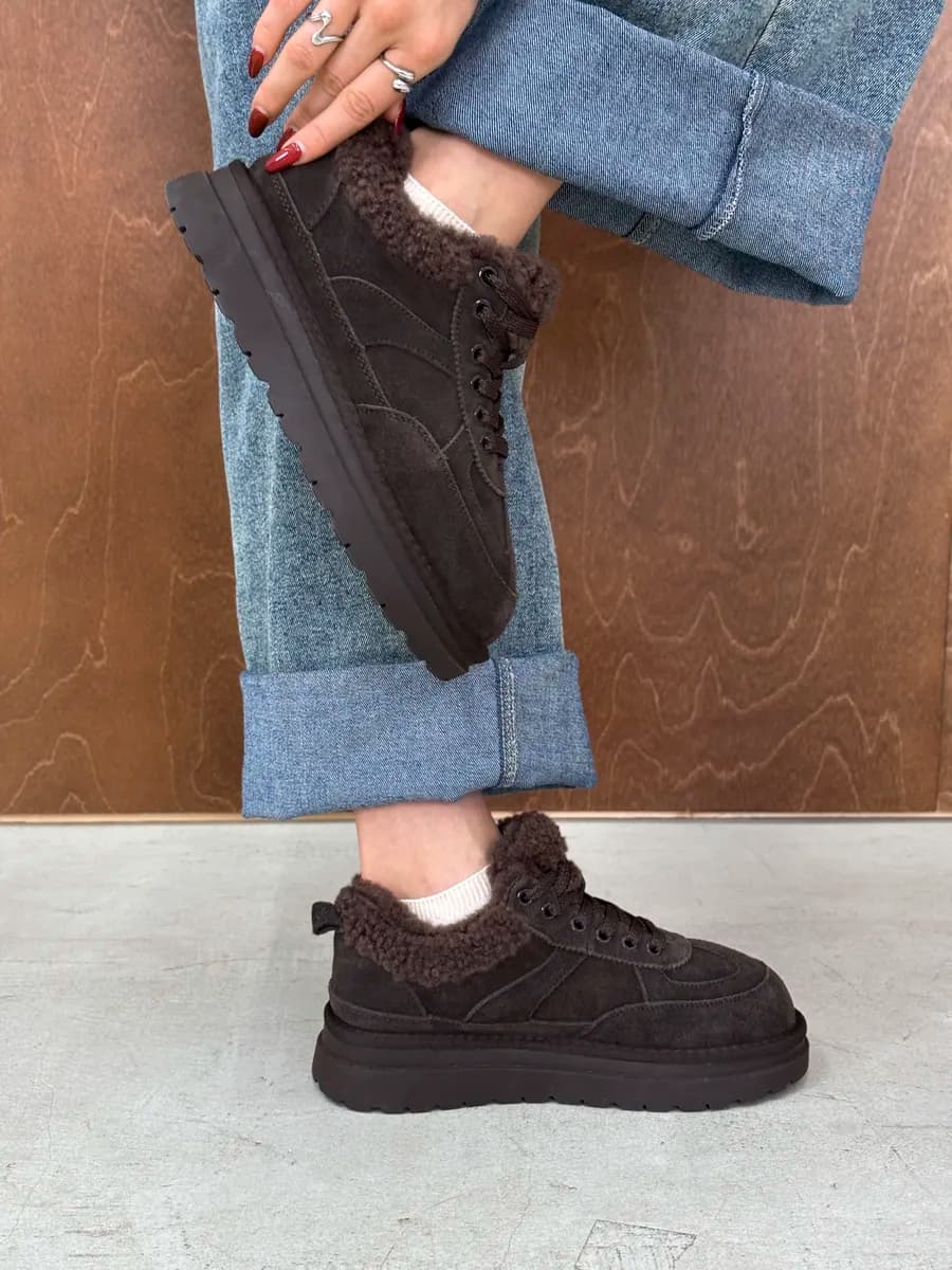 Кеды зимние на платформе с мехом натуральная замша