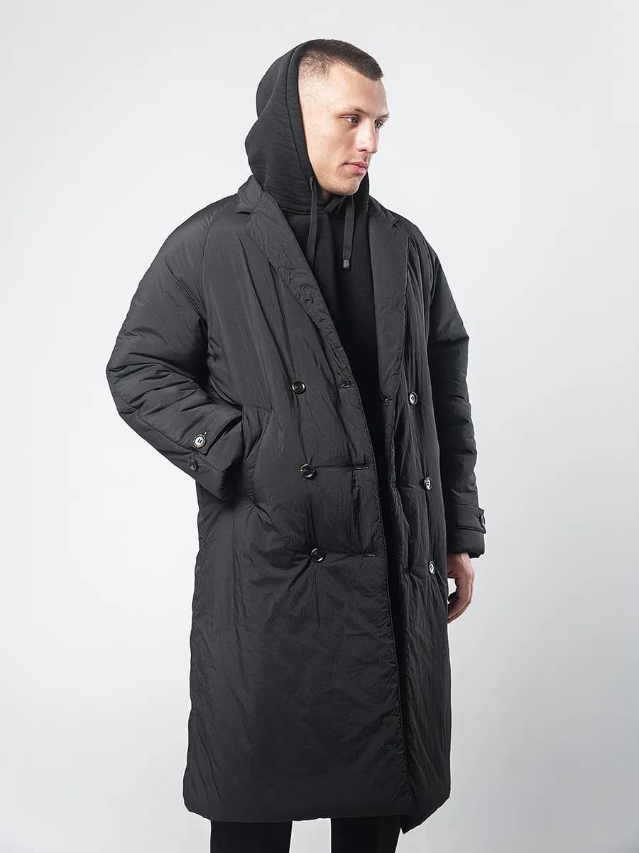 Пальто демисезонное утепленное оверсайз длинное черное