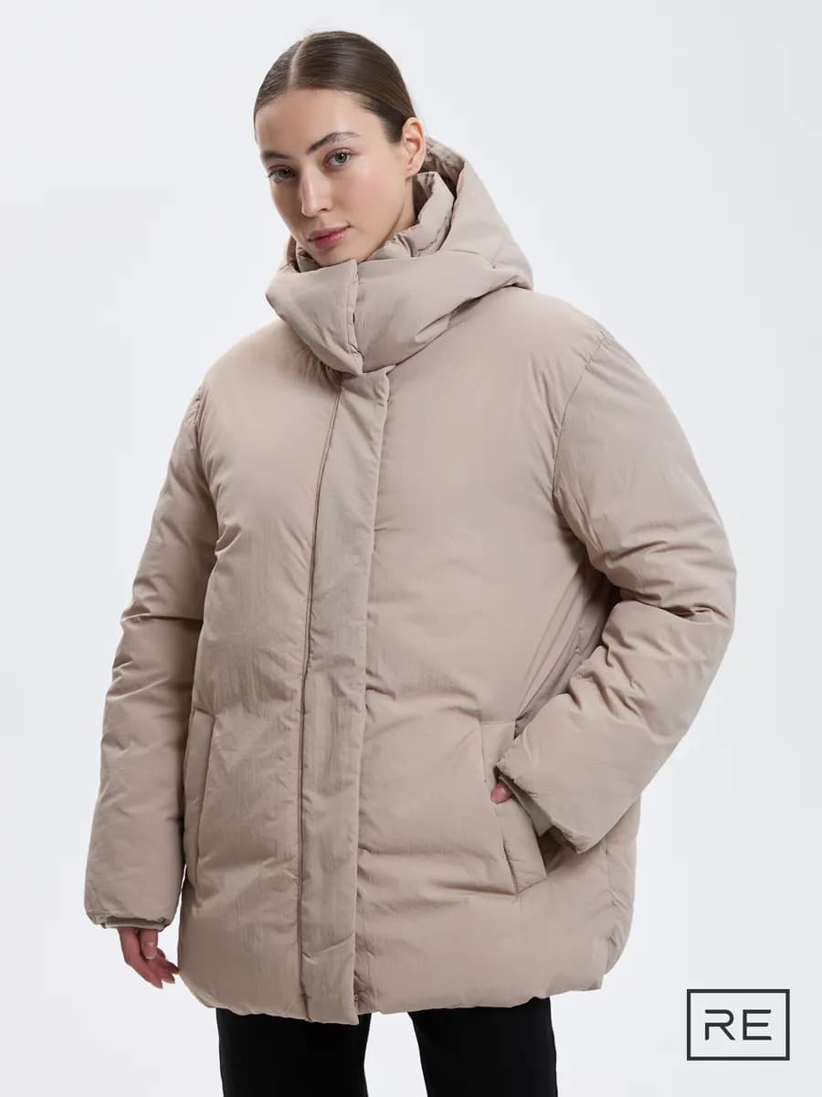 Куртка oversize с высоким воротником и несъёмным капюшоном
