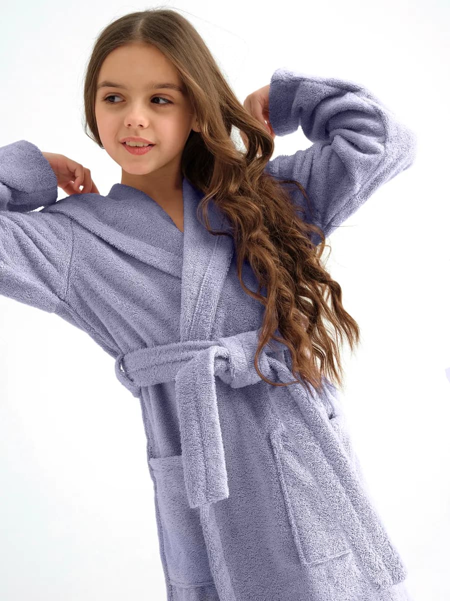 Халат длинный махровый подростковый домашний с капюшоном