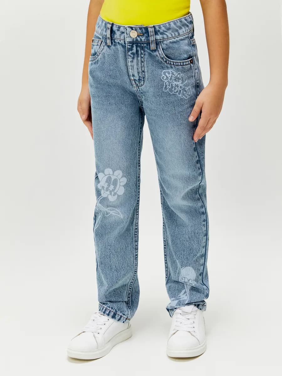 Джинсы прямые принтованные