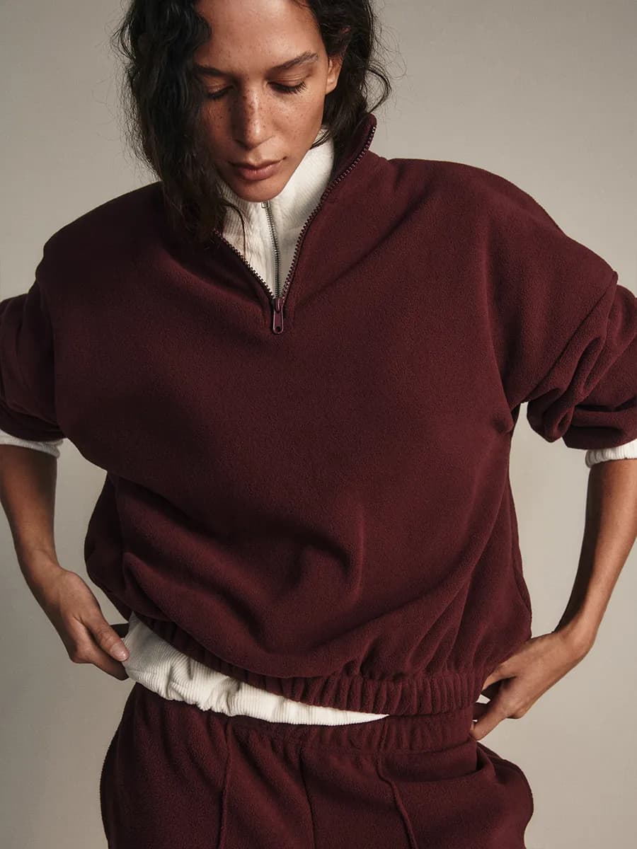 Толстовка свободная зип флисовая на резинке