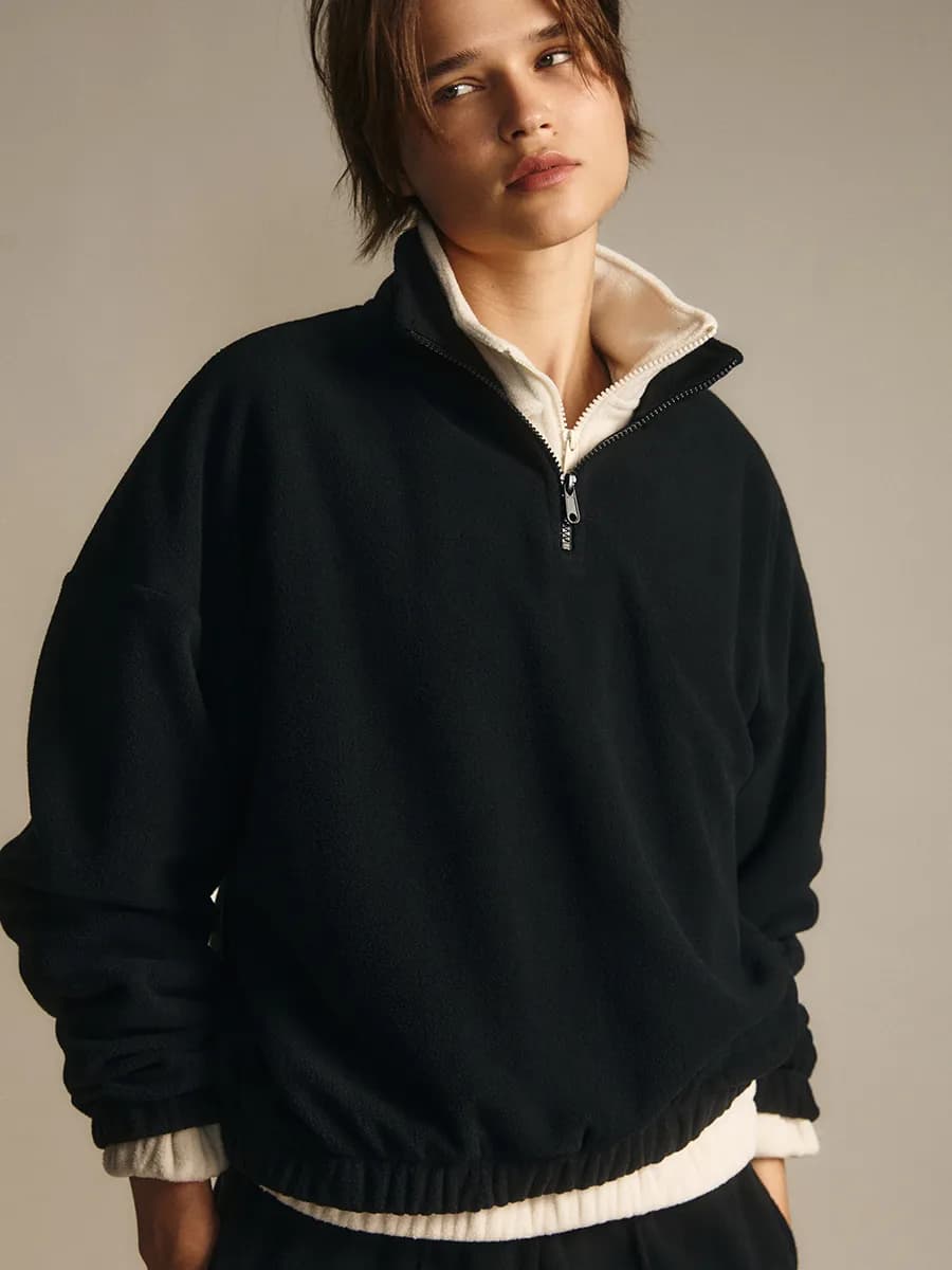 Толстовка свободная зип флисовая на резинке