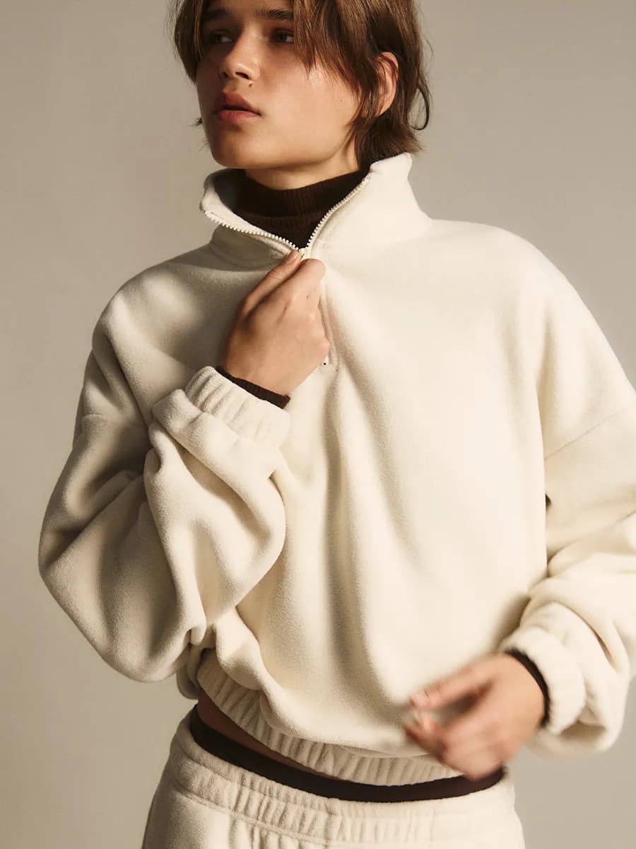 Толстовка свободная зип флисовая на резинке