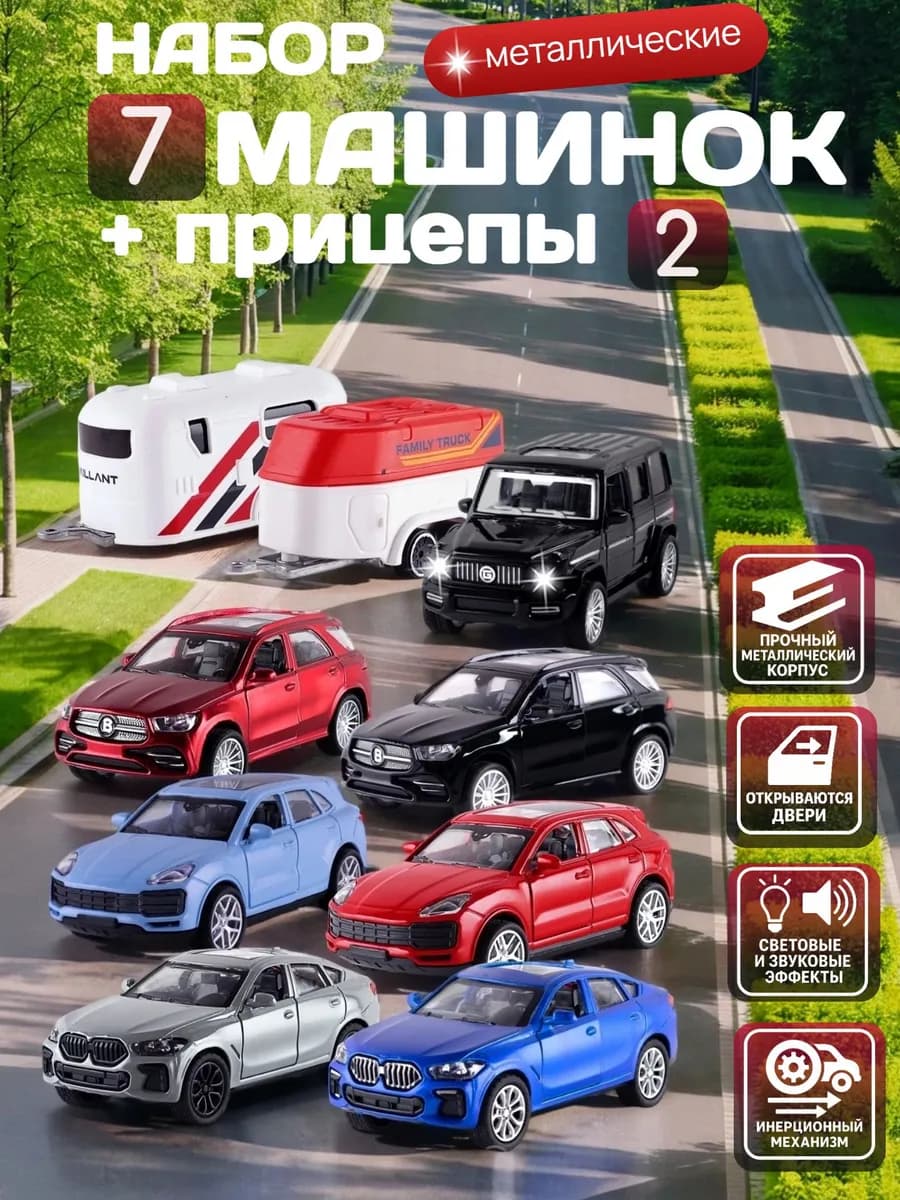 Игровой набор металлические машинки инерционные, свет и звук