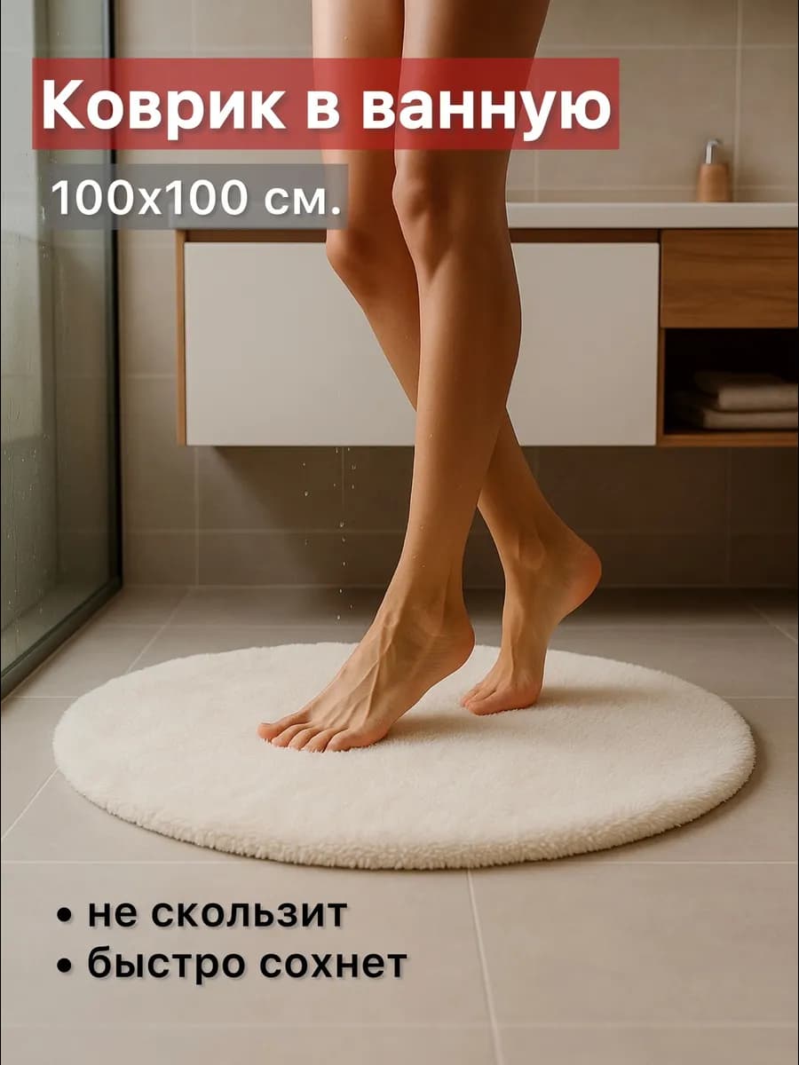 Коврик для ванной и туалета круглый ВИТРИН 1х1 м. cream