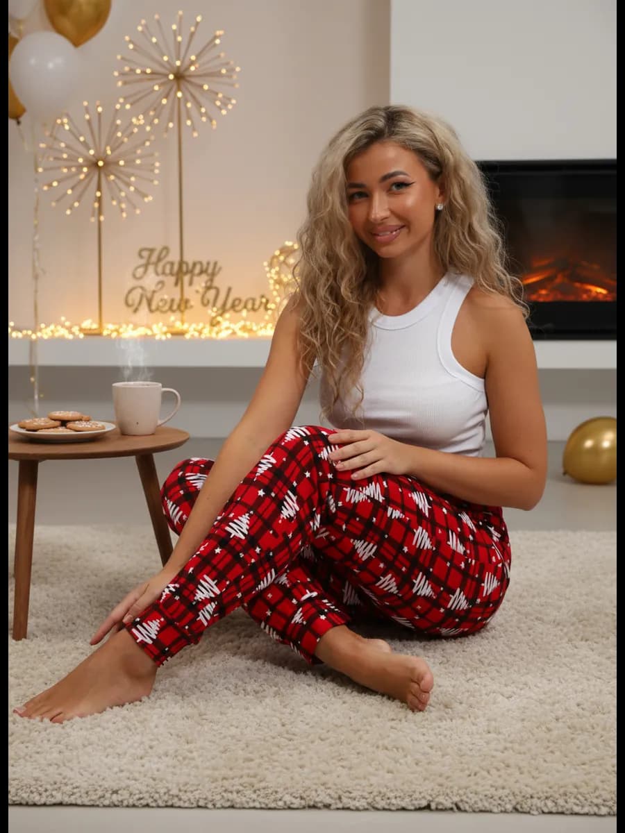 Брюки домашние хлопок на резинке новогодние