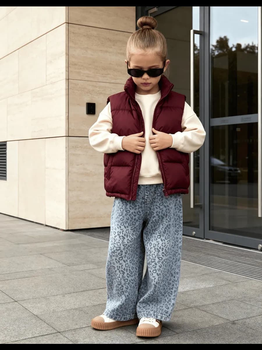 Джинсы широкие на резинке леопардовые