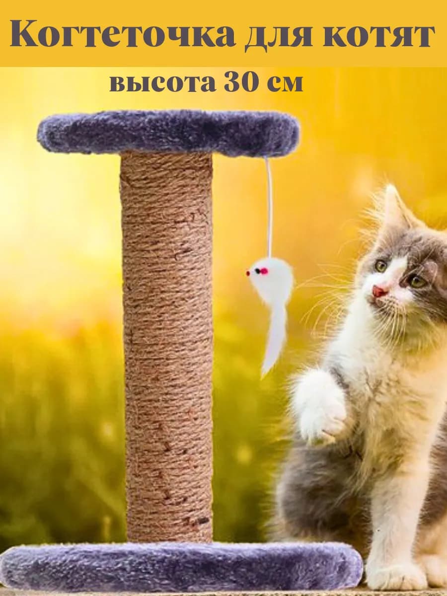 Когтеточка лежанка для котят с игрушкой мышкой - фото 1