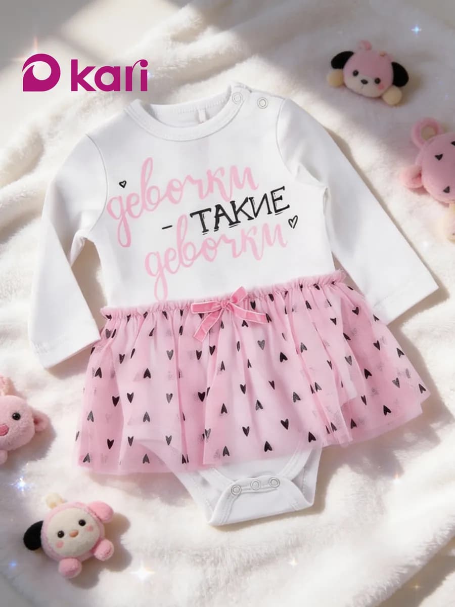 Платье боди для новорожденных нарядное с длинным рукавом