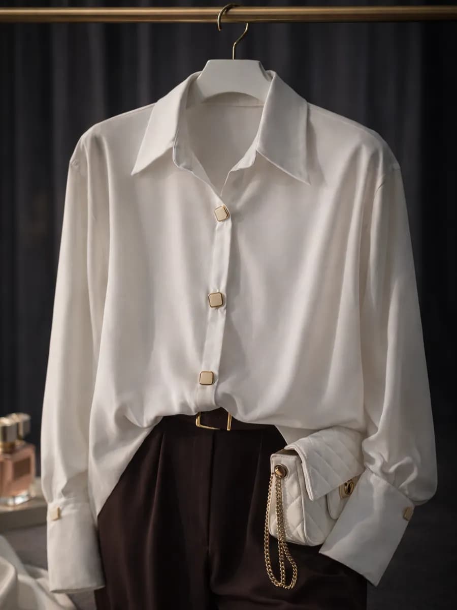 Рубашка шелковая праздничная с пуговицами блузка нарядная