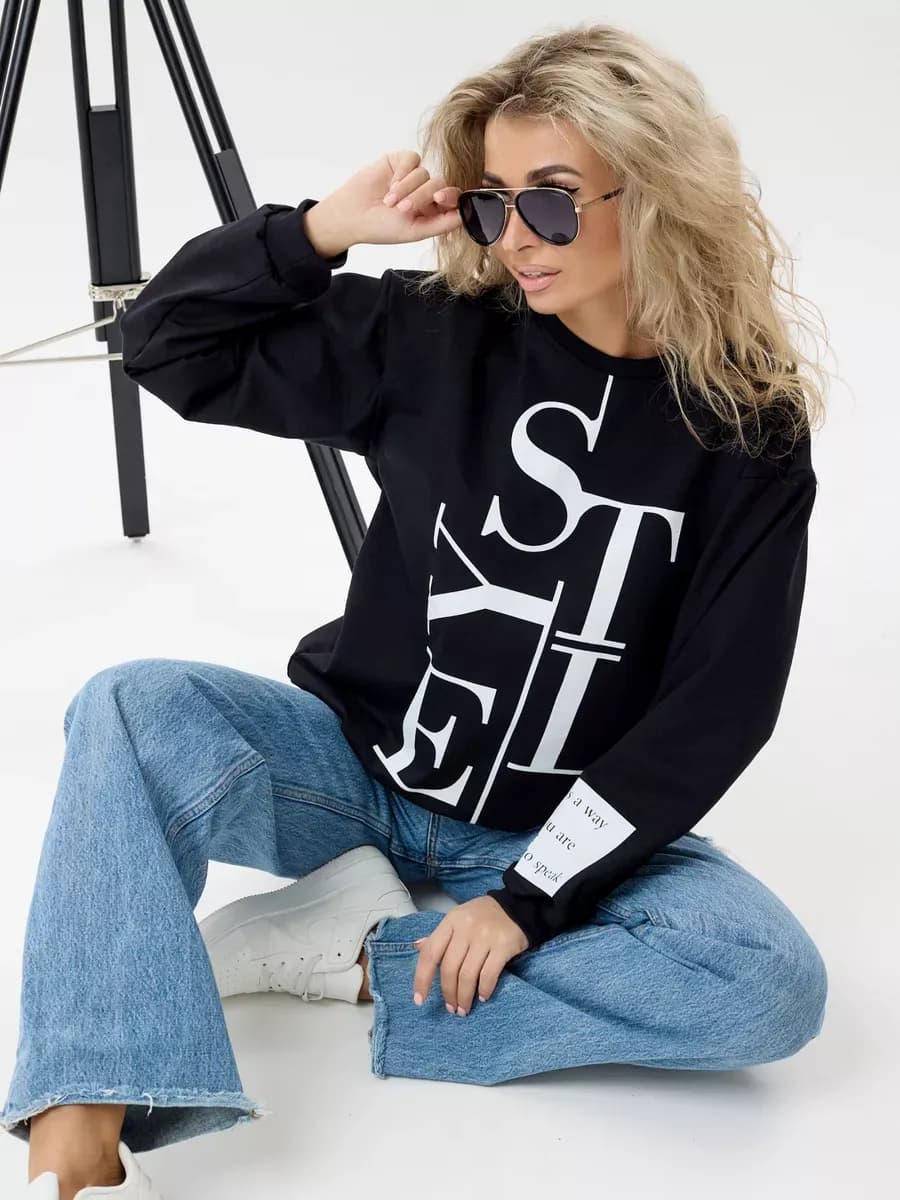 Свитшот оверсайз хлопковый трикотажный