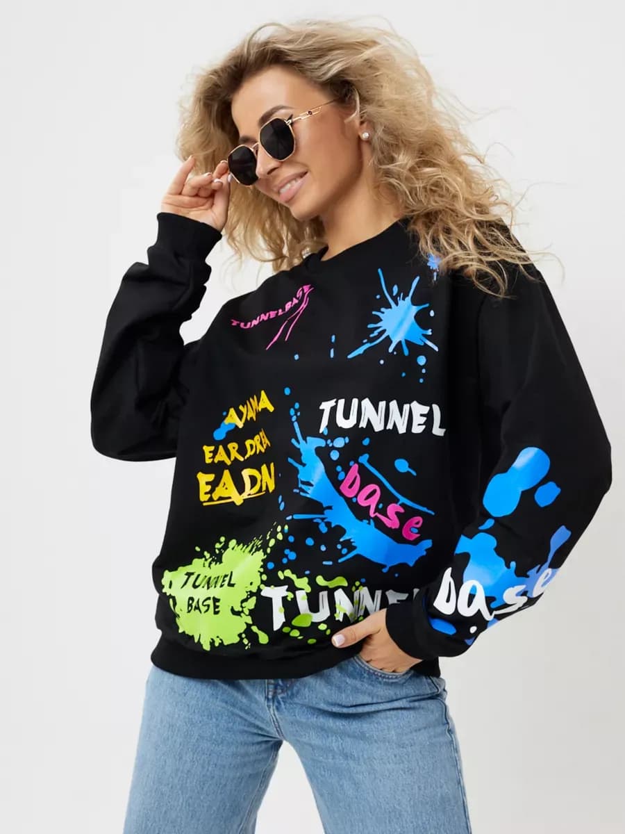 Свитшот оверсайз хлопковый трикотажный - фото 1