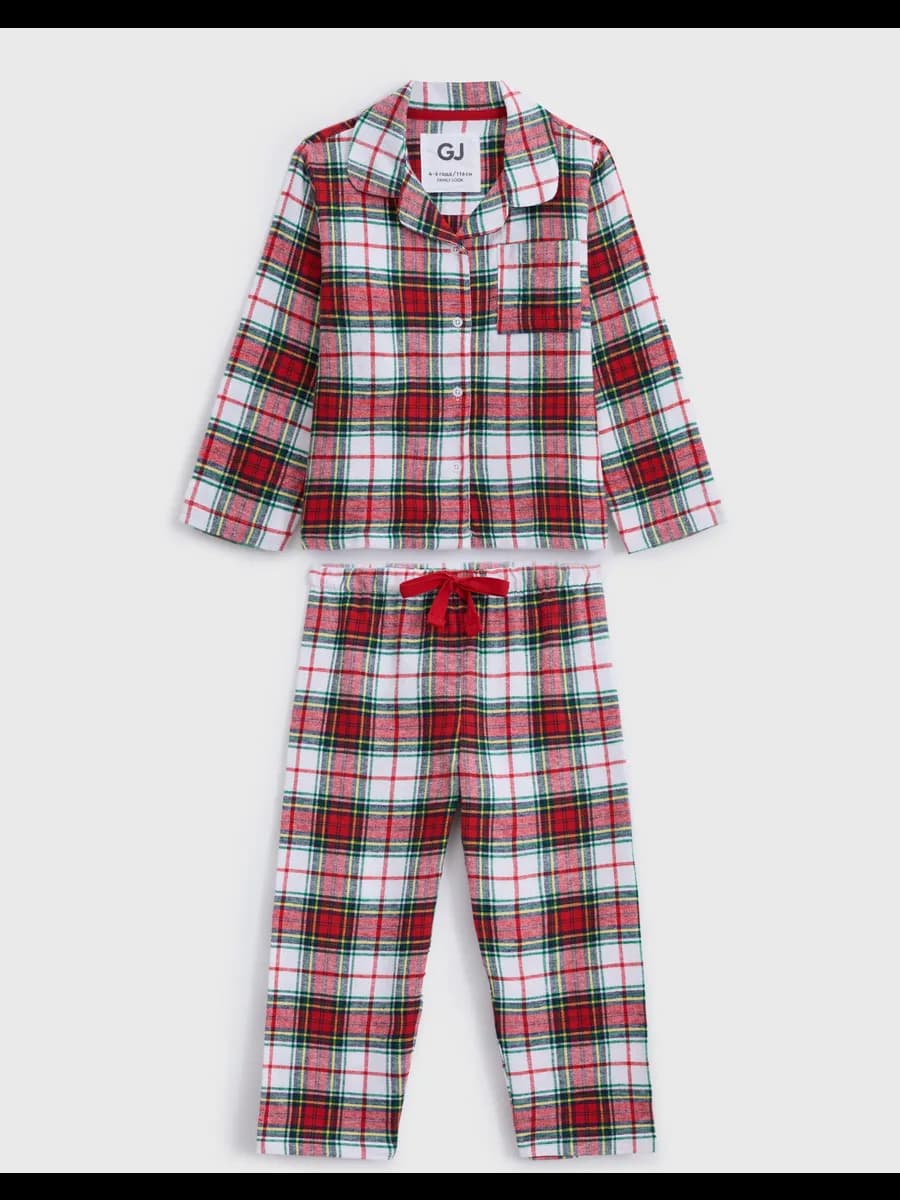 Пижама с брюками и рубашкой в клетку из фланели новогодняя