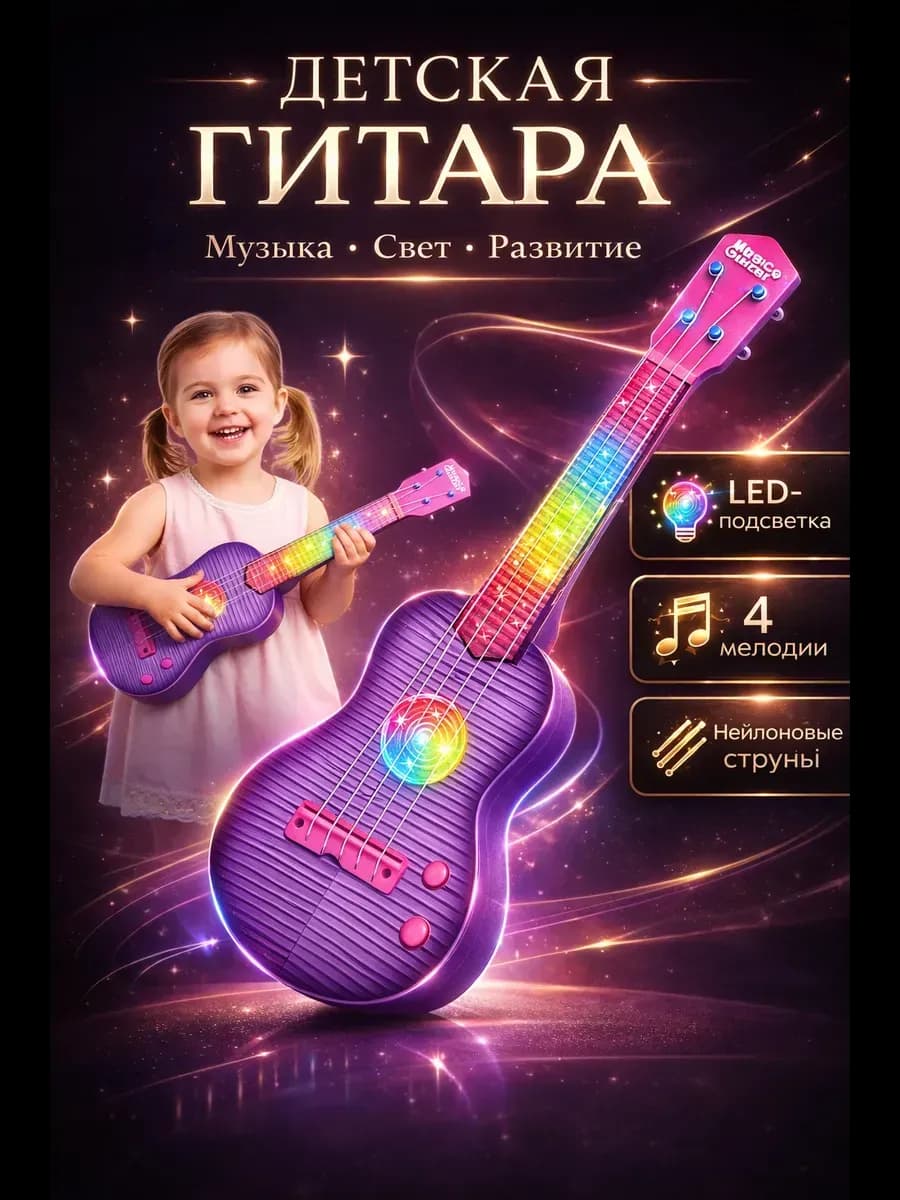 Игрушечная детская музыкальная гитара