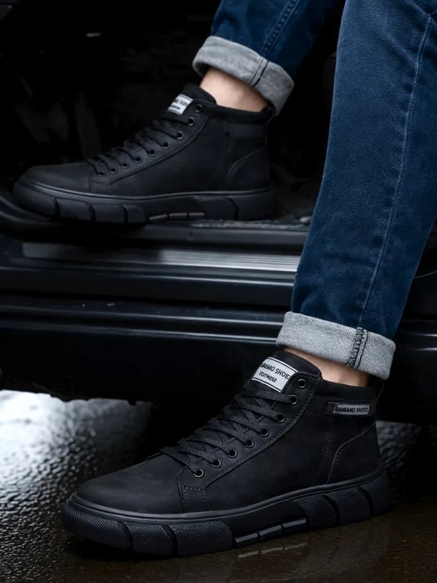 Кеды черные высокие натуральный нубук байка