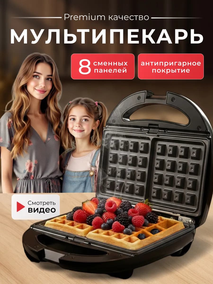 Мультипекарь 8в1 вафельница сменными панелями гриль - фото 1