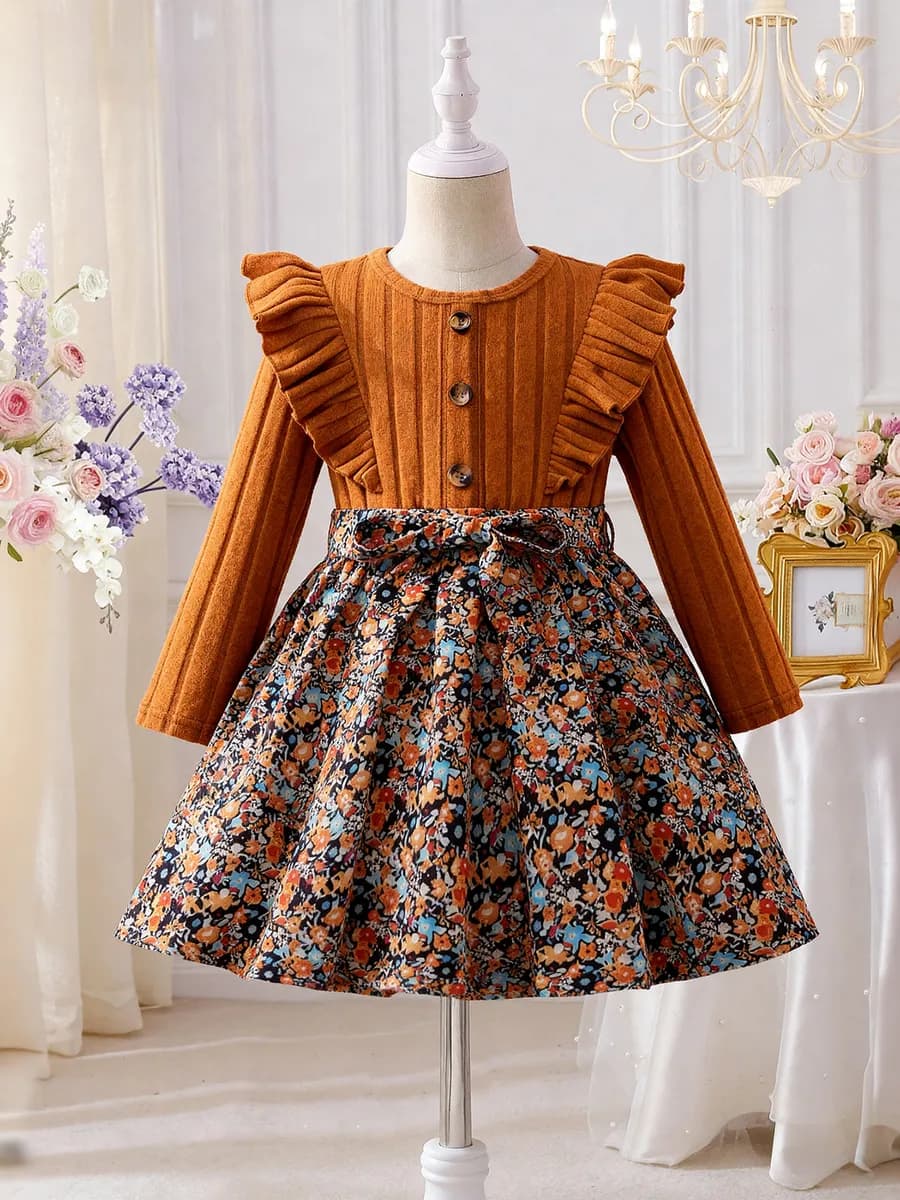 Платье для девочки вязаный топ и цветочная юбка