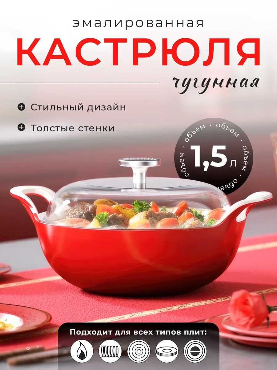 Чугунная кастрюля сковорода с крышкой 253х202х125 мм