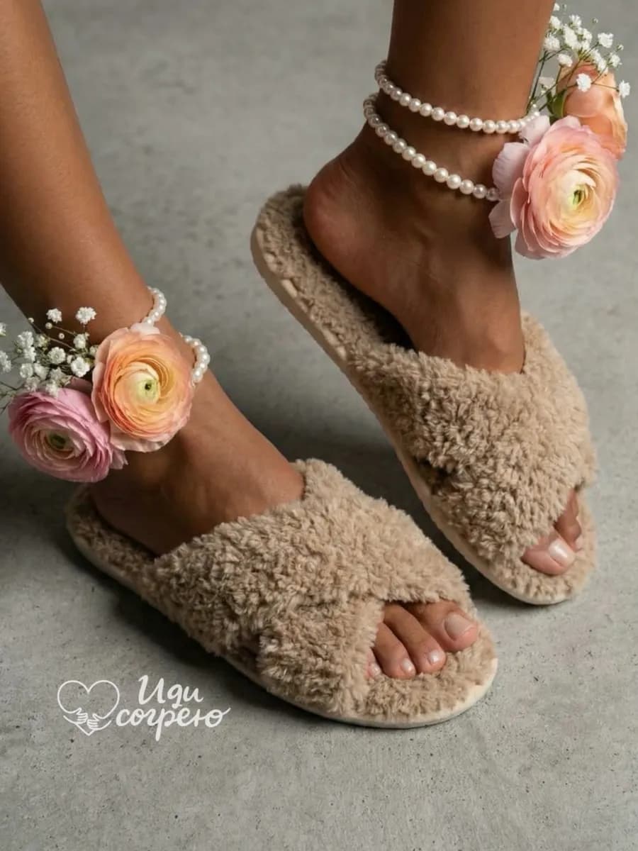 Тапочки меховые домашние открытые