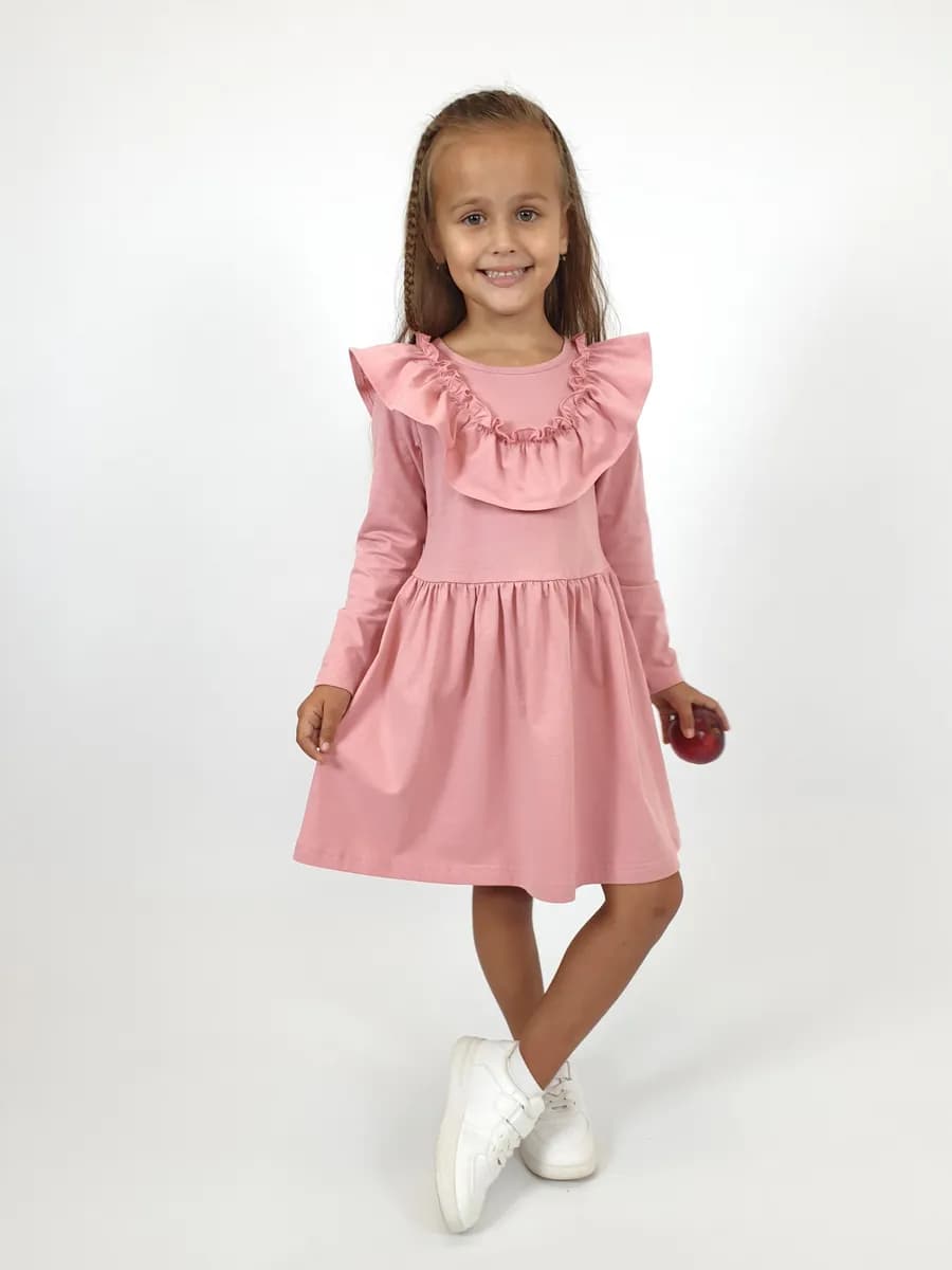 Платье детское с длинным рукавом и рюшей в садик