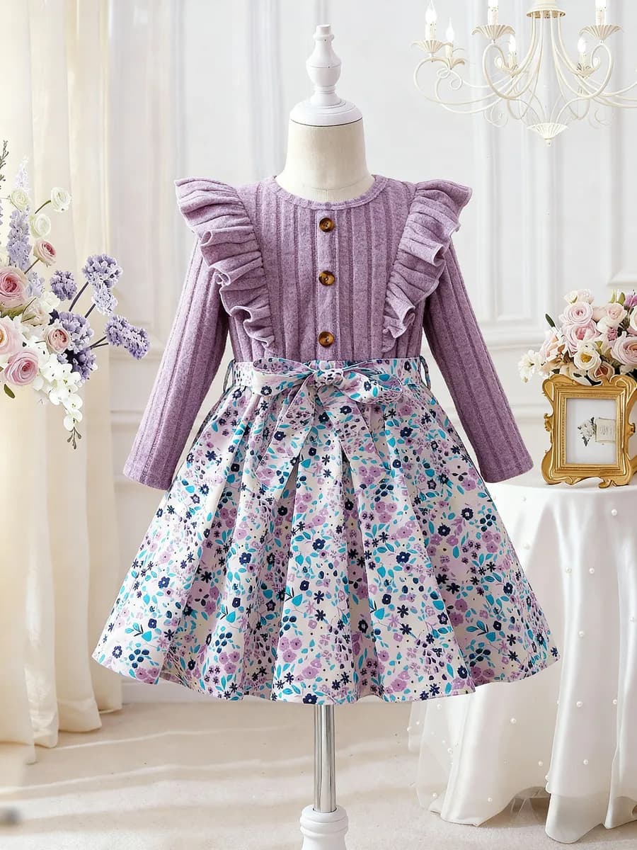 Платье для девочки вязаный топ и цветочная юбка