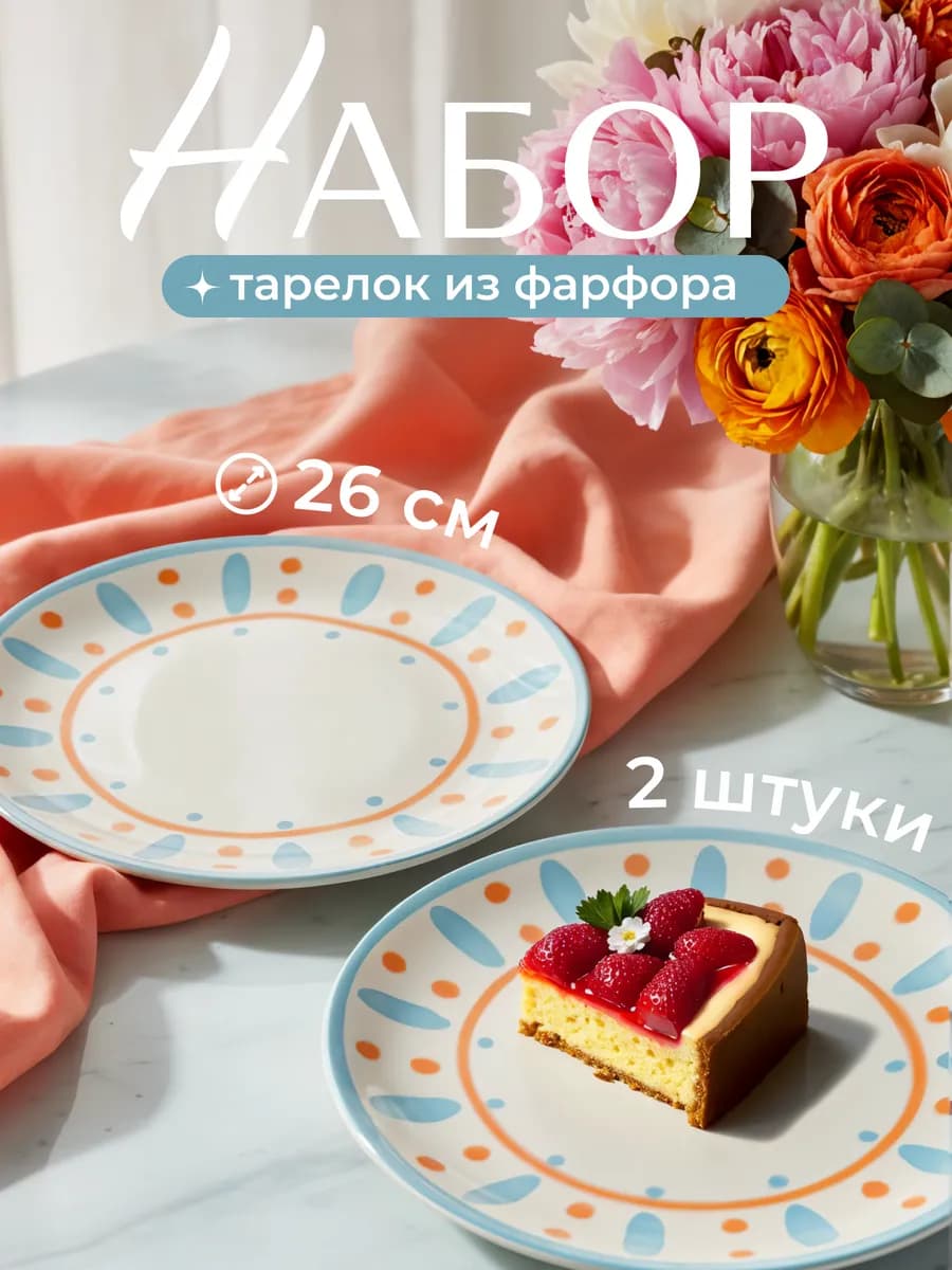 Набор обеденных тарелок 2 предмета фарфор - фото 1