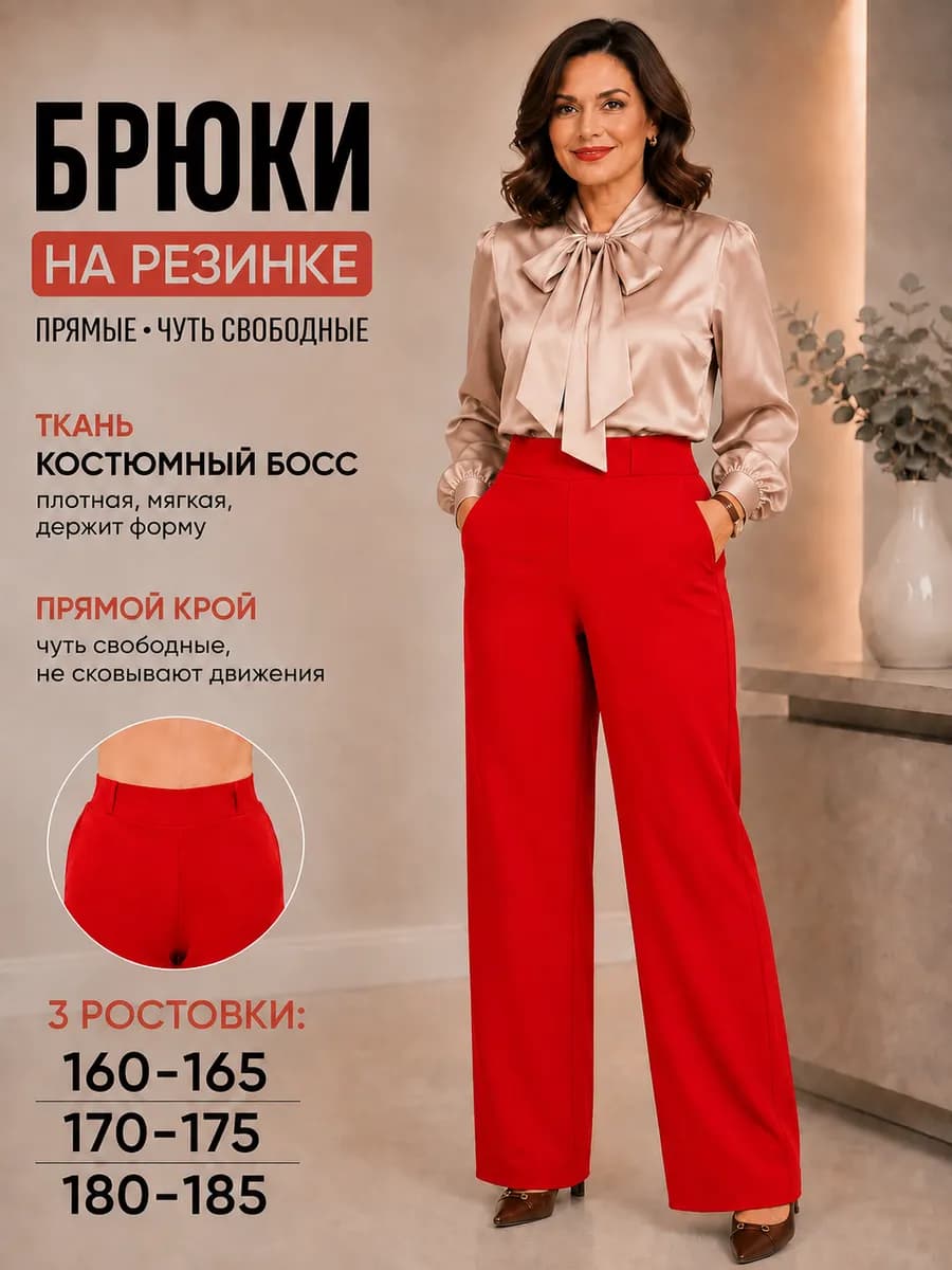 Брюки классические красные палаццо большие размеры