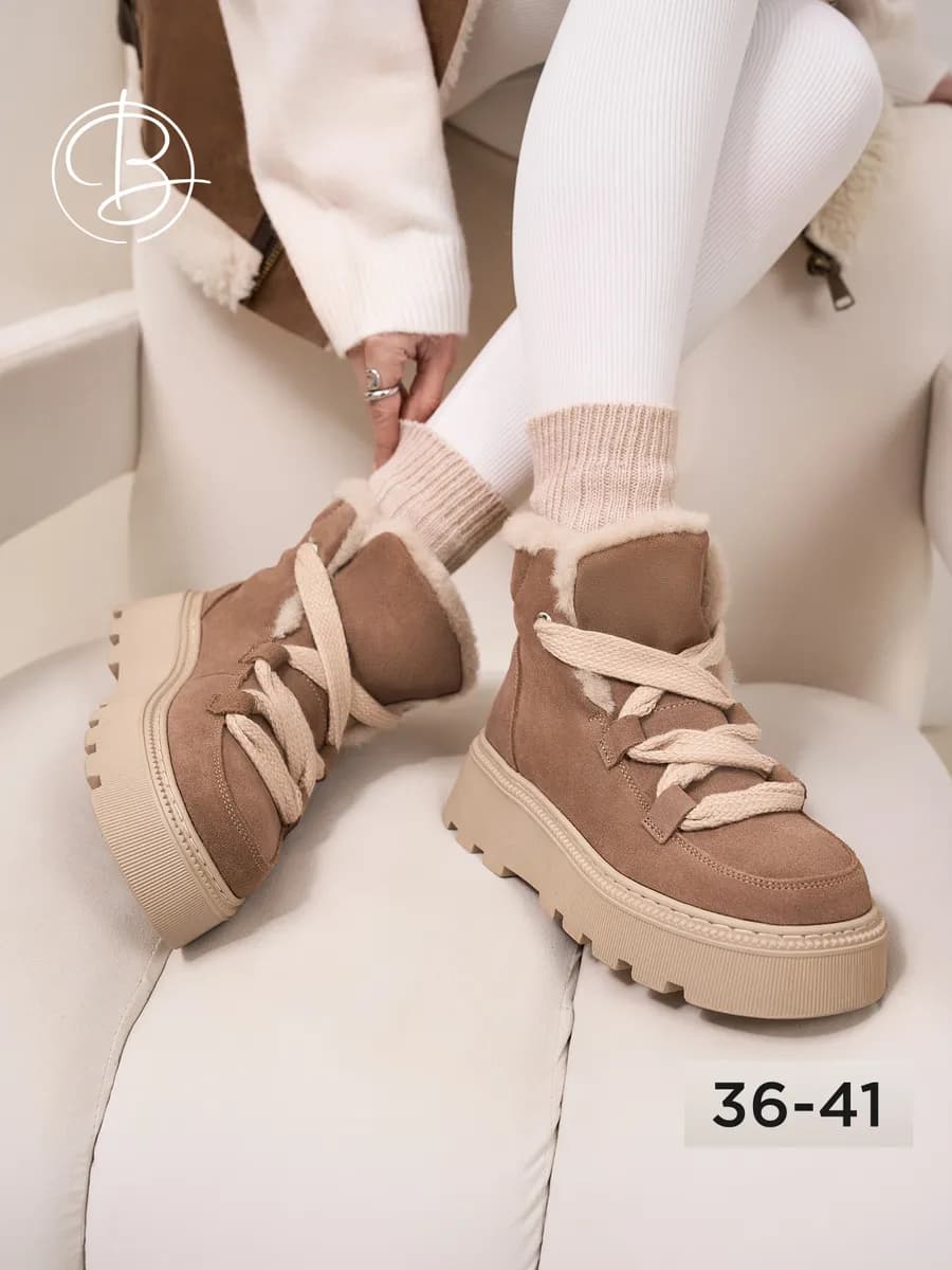 Ботинки зимние на платформе натуральная замша